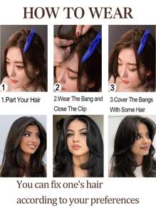 2入組黑棕色長側空氣瀏海，假髮夾，合成纖維卷曲假髮剪條，女士日常使用 - 黑棕色 - 查看 10