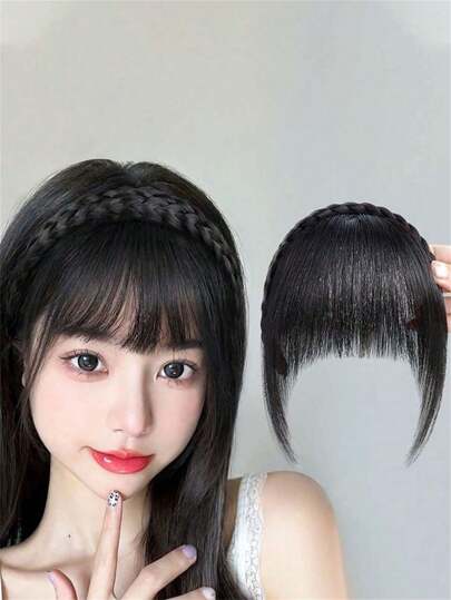 1pc Women Braided Hair Bangs Integration For Gray Hair Cover, Seamless Bangs Hairpiece, Hair Decor, Accessory Hair Clips Hair Claws Hair Slide Hair Barrettes, School Stuff, Hair Accessories, Head Accessories