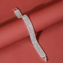1pc Fashion Wide Rhinestones Bracelet For Women, Suitable For Daily Parties Or Wedding Jewelry - Silver - View 15