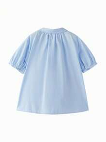 Mini Bala 女童短袖衬衫夏季新款宝宝时尚甜美时尚泡泡袖领衣服 - 藍色 - 查看 2