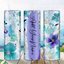 Personalized 20 Oz Narrow Tumbler With Lid And Straw Name Custom Mug With Name And Text. Print Names With Flower Patterns And Give Them Away. Customized Cups With Printed Patterns. For Weddings, For Housewarming Dining Room, Living Room, Bedroom, Office, Tea Room, Home, School Water Bottle