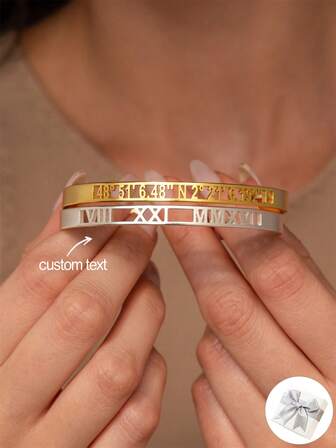 1pc Customized Date & Number Bracelet, Personalized Roman Numerals, Coordinate Gift Cuff Bracelet For Her, Commemorative Gift For Mom Grandma, Unique Birthday, Christmas, Valentine's Day Gift