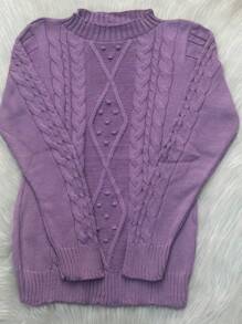 TRICOZHU  Blusa Feminina   INVERNO TRICO TRANCADA   Blusinha Manga longo MODA  2024 - Malva - Visão 2