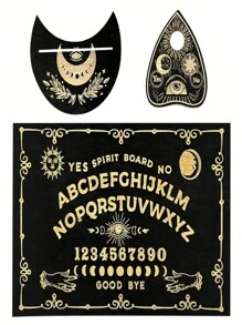 Set de Tablero Ouija, Tablero de Madera Negra de 11.8 x 9.0 pulgadas para Comunicación Espiritual y Tablero de Respuesta Grabado con Láser - Negro - Ver 1