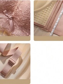 女士小胸内衣套装，性感蕾丝无钢圈文胸，聚拢文胸，粉色 - 粉色 - 查看 7