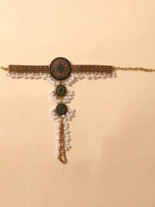 1pc Vintage And Style Tassel Ring Bracelet Metal Handmade Round Disc With Rhinestones - Finger Bracelet - View 9