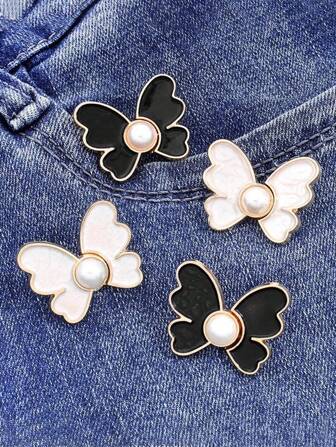 Hebilla reductora de cintura con forma de mariposa con botón de perla, reparador de cintura de pantalones vaqueros y faldas sin taladros