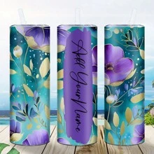 Personalized 20 Oz Narrow Tumbler With Lid And Straw Name Custom Mug With Name And Text. Print Names With Flower Patterns And Give Them Away. Customized Cups With Printed Patterns. For Weddings, For Housewarming Dining Room, Living Room, Bedroom, Office, Tea Room, Home, School Water Bottle