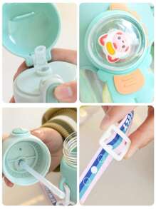 1入組卡通塑料水瓶，可愛吸管杯附帶帶子，600毫升/20.29盎司，適用於運動、健身、戶外旅行、返校用品