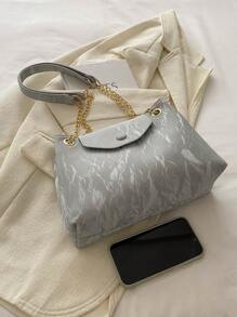 时尚休闲简约链条腋下包兼具翻盖水桶单肩包的功能，适合购物、携带钱包，尤其适合年轻女性、大学生、年轻职业人士和上班族。它们非常适合办公室、大学、工作、商务、通勤、户外、旅行和徒步等场合。 - 灰色 - 查看 9