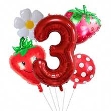 5pcs 32-Inch Red 1-9 Number Strawberry Foil Balloons Set, Strawberry Theme Birthday, Anniversary, Wedding Anniversary, Party Decorations Foil Balloons - Red - View 6