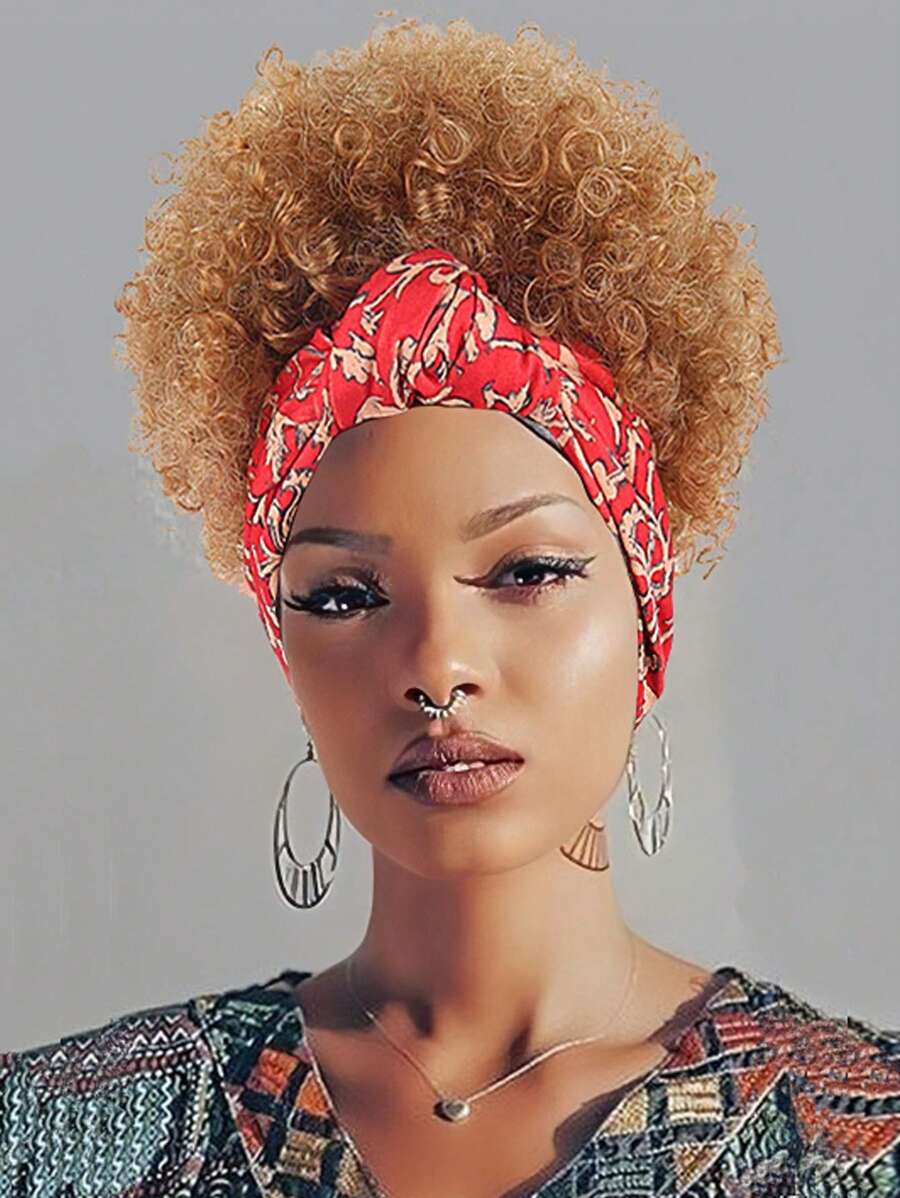 Alta Afro Puff Headwrap Coda di cavallo a stringa Ricciolo kinky Codino Wrap-Wig 2 in 1 Updo fascia per capelli extension per donne