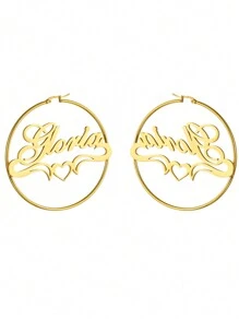 Boucles d'oreilles créoles avec nom personnalisé pour femmes, style européen et américain. Boucles d'oreilles rondes, exagérées et surdimensionnées avec lettre couronne de cœur personnalisée. En acier inoxydable doré, mode et charme. Idéal pour les déclarations, les anniversaires, les cadeaux pour la petite amie lors de mariages/fêtes, la Saint-Valentin