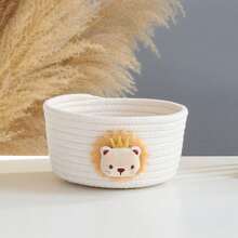 1 件装绳子婴儿礼品篮可爱狮子米色编织绳立方体婴儿用品收纳篮育儿室收纳篮玩具收纳篮储物箱育儿室装饰新生儿婴儿洗澡礼物 - 米色 - 查看 2