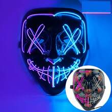 Máscara de Halloween LED Máscara de terror adecuada para disfraz de Halloween, fiesta de cosplay, fiesta de máscaras, carnaval, regalo (rosa + azul hielo)