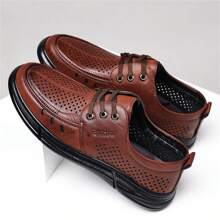 New Arrivals Low-Cut Formal Shoes, Fashionable Hollow-Out Lace-Up Pointed Leather Shoes, Cool Breathable Comfortable Non-Slip Casual Shoes, Suitable For Outdoor Hiking, Trekking, Beach & Versatile Wear - Brown - View 6