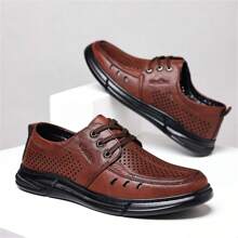 New Arrivals Low-Cut Formal Shoes, Fashionable Hollow-Out Lace-Up Pointed Leather Shoes, Cool Breathable Comfortable Non-Slip Casual Shoes, Suitable For Outdoor Hiking, Trekking, Beach & Versatile Wear - Brown - View 5
