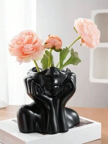 1 Pieza Florero De Resina Con Diseño De Cara Humana, Decoración De Hogar Minimalista Estilo Nórdico, Accesorio Para Arreglos Florales