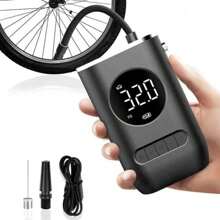 Bomba de Ar Digital Mini Calibrador Compressor de Pneus Carro Moto Bike Com Lanterna Led Portátil - Preto - Visão 3