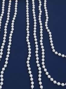 1pc Exquisite And Elegant White Faux Pearl Hand-Woven Body Chain For Women, Perfect For Parties, Fashion Show, And Gifts