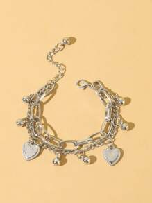 1 件女士钛钢蝴蝶和心形链手链情人节、妈妈、母亲、母亲节、礼物 - 銀色 - 查看 19