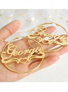 Boucles d'oreilles créoles avec nom personnalisé pour femmes, style européen et américain. Boucles d'oreilles rondes, exagérées et surdimensionnées avec lettre couronne de cœur personnalisée. En acier inoxydable doré, mode et charme. Idéal pour les déclarations, les anniversaires, les cadeaux pour la petite amie lors de mariages/fêtes, la Saint-Valentin