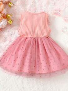 Striped Flower Love Mesh Dress - Pink - View 2
