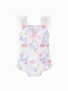 mini bala Girls Swimsuit Anti-UV Mesh Separate Swimsuit Set UPF50+ - White - View 5