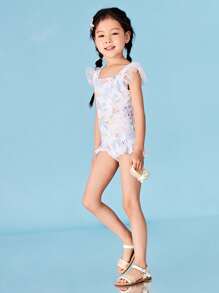 mini bala Girls Swimsuit Anti-UV Mesh Separate Swimsuit Set UPF50+ - White - View 3