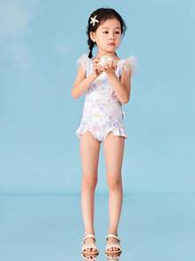 mini bala Girls Swimsuit Anti-UV Mesh Separate Swimsuit Set UPF50+ - White - View 1