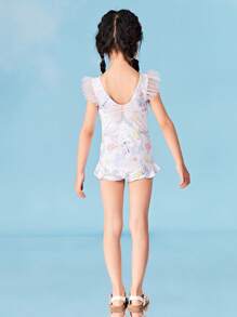 mini bala Girls Swimsuit Anti-UV Mesh Separate Swimsuit Set UPF50+ - White - View 2