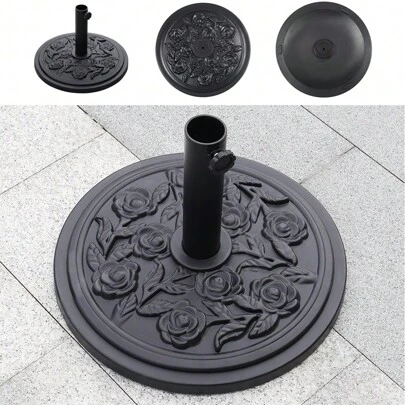 LIVINGANDHOME Living And Home 45cm (Vintage Floral) Cement Parasol Base | Heavy-Duty 10kg Capacity | Adjustable For Poles Up To 48mm | Elegant Garden Decor
