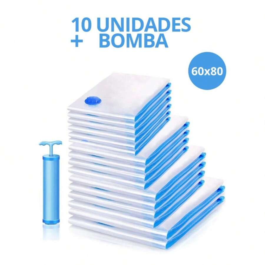 套装 10 件真空衣物收纳袋 60 X 80 厘米+泵 万圣节装饰 万圣节服装 秋季装饰 节日装饰 - 藍白色 - 查看 1