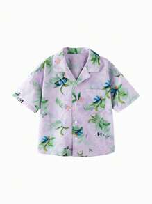 mini bala Young Boys Shirt 2024 Summer  Artist Joint  Children's Short Sleeve - Purple - View 4