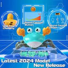 Juguete para bebé con forma de cangrejo que se arrastra: lindos cangrejos sensoriales para el tiempo boca abajo con música iluminada para niños de 0 a 6, 6 a 12 meses, 1 a 3 y 4 años de edad, niños y niñas