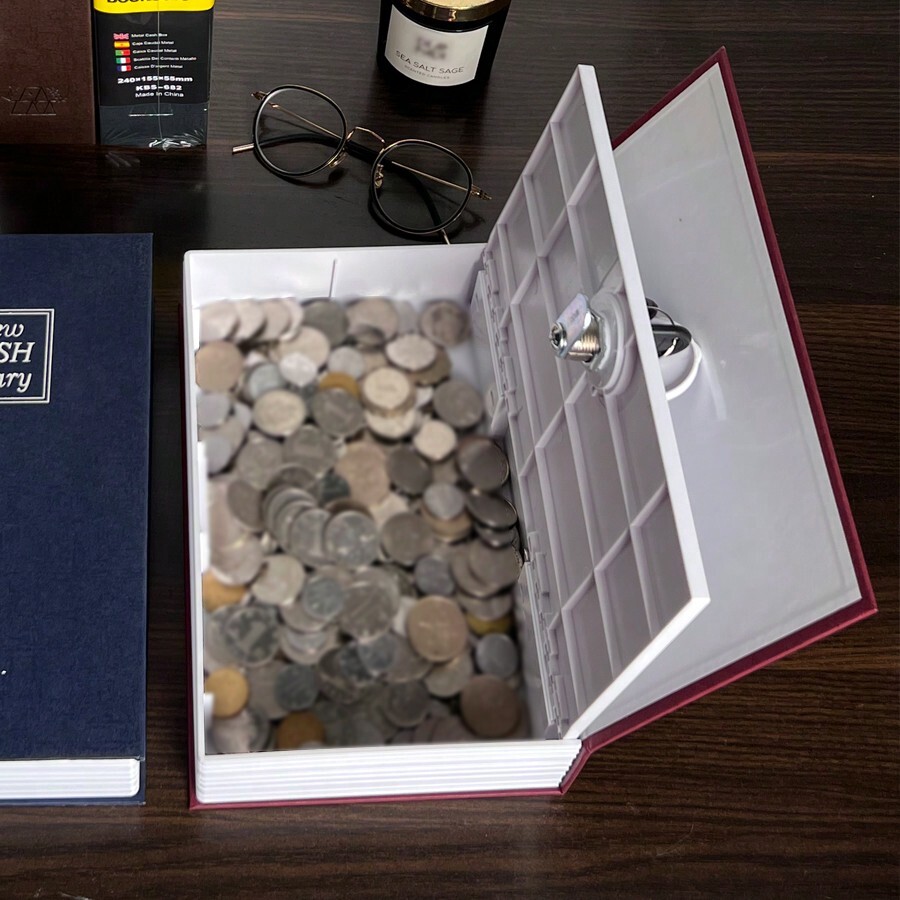 1pc Black/Blue/Red/Gold/Silver Book Safe Money Box With Key Lock