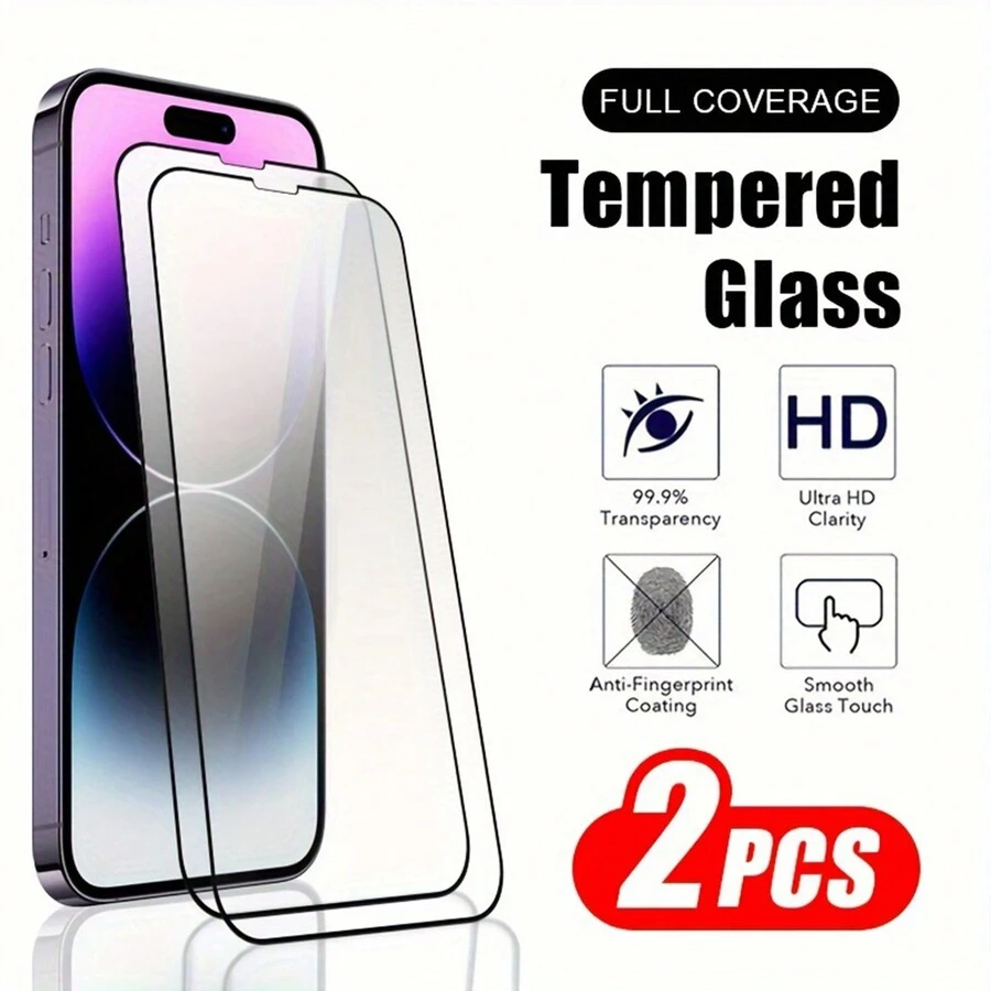 2入組9D鋼化玻璃屏幕保護貼，防刮防指紋，適用於iPhone 15、14、13、12、11、XS、X和XR