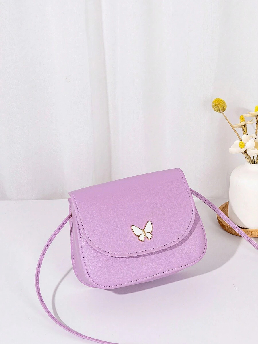 Mini Butterfly Decorated Metal Crossbody Bag With Shoulder Strap - Purple - View 1
