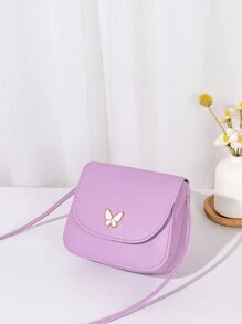 Mini Butterfly Decorated Metal Crossbody Bag With Shoulder Strap - Purple - View 4