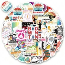 66入組運動羽毛球貼紙貼紙，適用於筆記本電腦水瓶自行車滑板行李箱玩具手機雪板