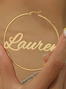 70mm Round Hoop Earrings With Customized Name Stainless Steel Gold Color Calligraphy Letter Handmade Exaggerated Personalized Jewelry - Gold - View 7