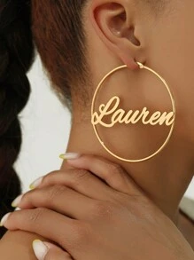 70mm Round Hoop Earrings With Customized Name Stainless Steel Gold Color Calligraphy Letter Handmade Exaggerated Personalized Jewelry - Gold - View 8