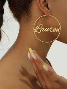 70mm Round Hoop Earrings With Customized Name Stainless Steel Gold Color Calligraphy Letter Handmade Exaggerated Personalized Jewelry - Gold - View 6