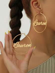 70mm Round Hoop Earrings With Customized Name Stainless Steel Gold Color Calligraphy Letter Handmade Exaggerated Personalized Jewelry - Gold - View 9