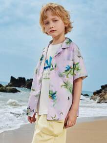 mini bala Young Boys Shirt 2024 Summer  Artist Joint  Children's Short Sleeve - Purple - View 3