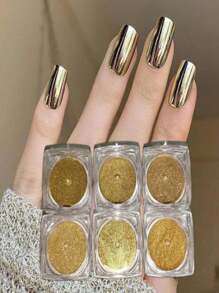 Kit With 6 Mirrored Chrome Powder Pots For Shiny Nails FJ7704/V60/FJ7706/V59/V62/V56 - 銅色 - 查看 2