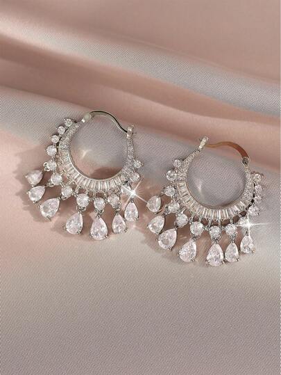 1對奢華全圓形立方氧化鋯耳環，為女性婚禮派對禮物珠寶