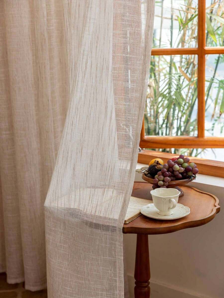 1pc European Style Simple Colorful Woven Thick Linen Sheer Curtain