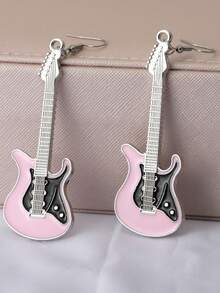 1 par de elegantes aretes colgantes de guitarra musical para mujer - pendientes de guitarra - Ver 5