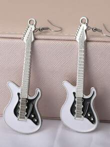 1 par de elegantes aretes colgantes de guitarra musical para mujer - pendientes de guitarra - Ver 4